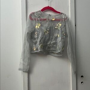 Zara Gray Kids Blouse with Floral Embellishments